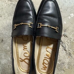 Sam Edelman Black and Gold Horsebit Loafers